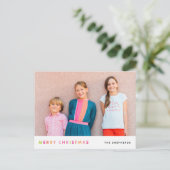 モダンなネオンメリークリスマスの写真の郵便はがき シーズンポストカード (スタンド正面)