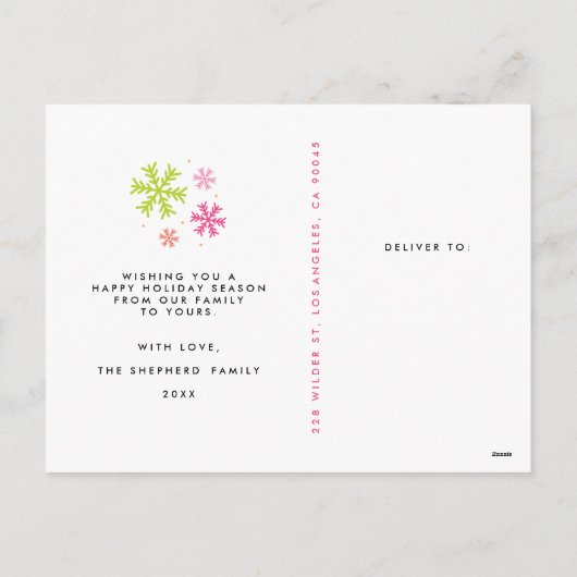 モダンなネオンメリークリスマスの写真の郵便はがき シーズンポストカード (裏面)