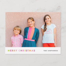 モダンなネオンメリークリスマスの写真の郵便はがき シーズンポストカード