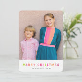 モダンなネオンメリークリスマスの写真カード シーズンカード (スタンド正面)