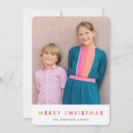 モダンなネオンメリークリスマスの写真カード シーズンカード