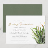 モダンなハカランダの花のガーデン ウォーターカラーのベイビーシャワー 招待状 (正面/裏面)