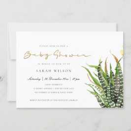 モダンなハカランダの花のガーデン ウォーターカラーのベイビーシャワー 招待状