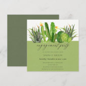 モダンなハスの花とサボテンの花束のエンゲージメントカード 招待状 (正面/裏面)