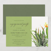 モダンなハスの花とサボテンの花束のエンゲージメントカード 招待状 (正面/裏面)