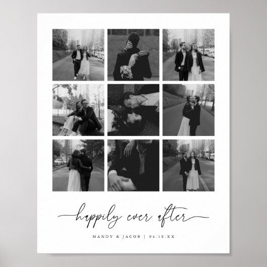 モダンなハッピーエンド 9枚の写真を飾る結婚式 ポスター (正面)