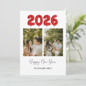 モダンなハッピーニューイヤーの写真コラージュ、2026 赤 シーズンカード (スタンド正面)
