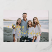 モダンなハッピーホリデイスクリプト ミニマル 1 フォト 箔シーズンカード (正面)