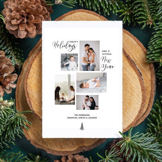 モダンなハッピーホリデー新年フォトコラージュ シーズンカード