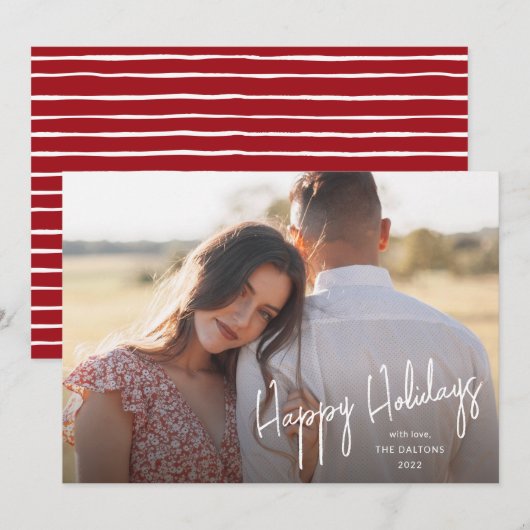 モダンなハッピーホリデー スクリプト シンプル フォト シーズンカード (正面/裏面)