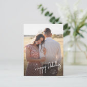 モダンなハッピーホリデー スクリプト シンプル フォト シーズンポストカード (スタンド正面)