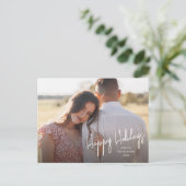 モダンなハッピーホリデー スクリプト シンプル フォト シーズンポストカード (スタンド正面)