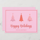 モダンなハッピーホリデー ピンクカード シーズンカード (正面/裏面)