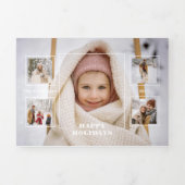 モダンなハッピーホリデー 薄いラインの境界線 5枚写真 三つ折りクリスマスカード (カバー)