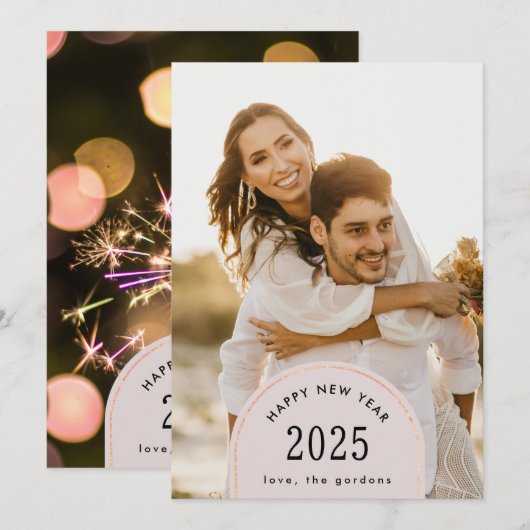 モダンなハッピー新年コーポレートアーチスパークラー シーズンカード (正面/裏面)