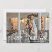 モダンなハッピー ホリデーズ ホワイト スクリプト フォト シーズンカード (正面)