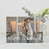 モダンなハッピー ホリデーズ ホワイト スクリプト フォト シーズンカード (スタンド正面)