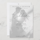 モダンなハミングバードの白黒写真 ウェディング 招待状 (正面)