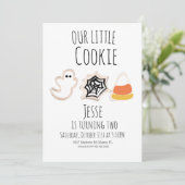 モダンなハロウィンのお菓子 ゴースト スパイダー 誕生日 招待状 (スタンド正面)