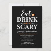 モダンなハロウィンパーティー Eat Drink and Be Scary 黒 招待状 (正面)