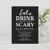モダンなハロウィンパーティー Eat Drink and Be Scary 黒 招待状 (スタンド正面)