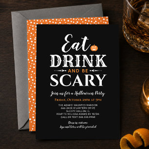 モダンなハロウィンパーティー Eat Drink and Be Scary 黒 招待状