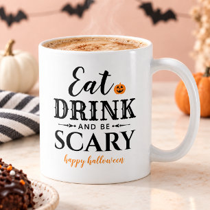 モダンなハロウィン Eat Drink and Be Scary Happy Halloween コーヒーマグカップ