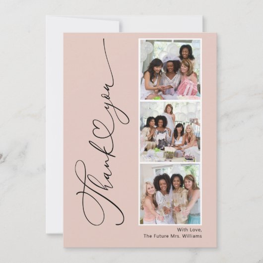 モダンなハートのブライダルシャワー写真感謝カード サンキューカード (正面)