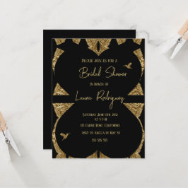モダンなハートのブラックとゴールドのウェディングシャワー招待状