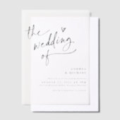 モダンなハートの手書き結婚式 ベラム紙招待状 (オフセット)
