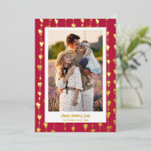 モダンなハートの鎖 マゼンタ写真 バレンタインデー 箔シーズンカード (立ち正面)