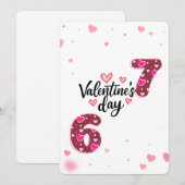モダンなハート柄の数字でバレンタインデーの挨拶 シーズンカード (正面/裏面)