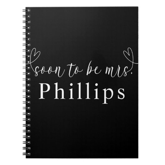 モダンなハート 黒と白 間もなくミセス 結婚 ノートブック (正面)
