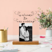 モダンなハート 黒 白 ミニマル ウェディング ウェルカム アクリルサイン (ウェディング)