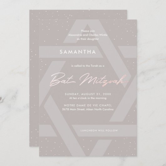 モダンなバット・ミツバーの招待状 招待状 (正面/裏面)