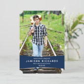 モダンなバナーの卒業発表 / ネイビー 案内状 (スタンド正面)