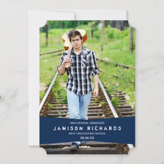 モダンなバナーの卒業発表 / ネイビー 案内状 (正面)