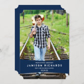 モダンなバナーの卒業発表 / ネイビー 案内状 (正面/裏面)