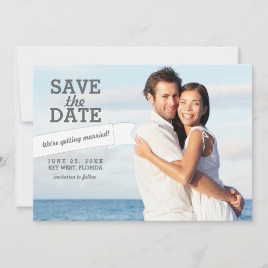 モダンなバナー 結婚式の写真カード Save the Date セーブザデート (正面)