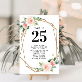 モダンなバラの花のスクリプトテーブルナンバー 招待状