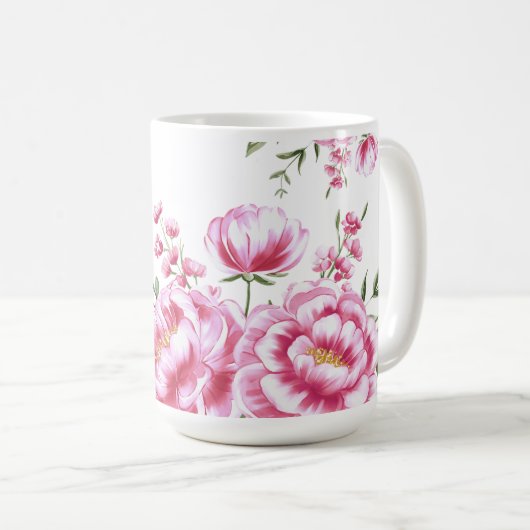 モダンなバラの花のデザイン コーヒーマグカップ (正面右)