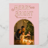 モダンなバラピンクとローズゴールドのクリスマスフォト 箔シーズンカード (正面)