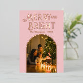 モダンなバラピンクとローズゴールドのクリスマスフォト 箔シーズンカード (立ち正面)