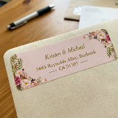 モダンなバラピンクのゴールドグリッター フラワー ラベル