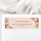 モダンなバラピンクゴールドグリッター花 ラベル (インサイチュ)