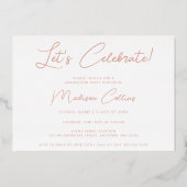 モダンなバラピンク 3枚写真 卒業 ゴールド 箔招待状 (裏面)