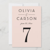 モダンなバラ色とブラックの結婚式テーブルナンバー 招待状 (正面)