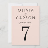 モダンなバラ色とブラックの結婚式テーブルナンバー 招待状 (裏面)