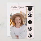 モダンなバラ色とブラックの4枚の写真 卒業式のお知らせ 招待状 (正面)