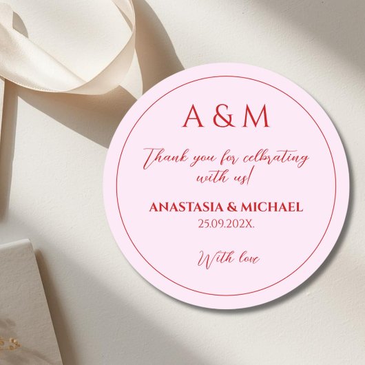 モダンなバラ色と赤のミニマルウェディング ラウンドシール